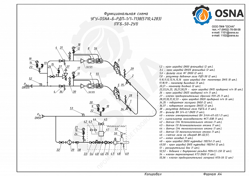 УГУ-OSNA-Б-РДП-1/1-7138(5710,4283) (ПГБ-50-2У1) - Функциональные схемы и чертежи