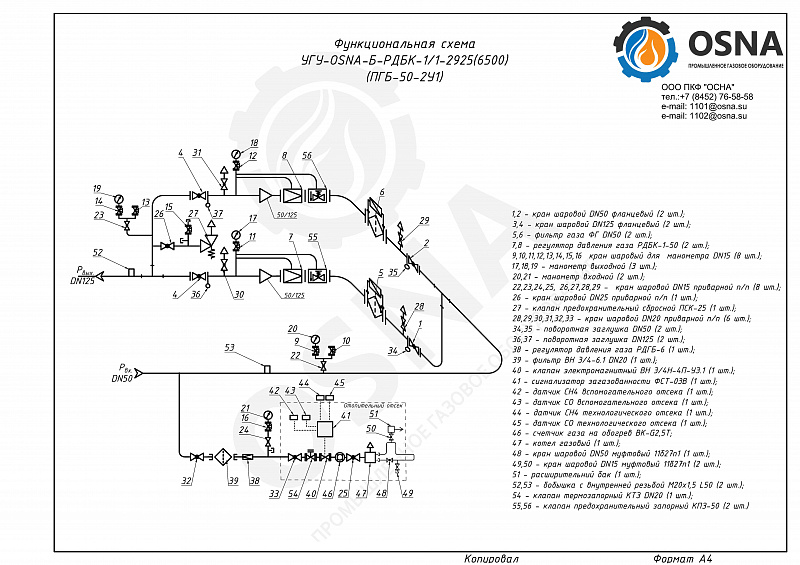УГУ-OSNA-Б-РДБК-1/1-2925(6500) (ПГБ-50-2У1) - Функциональные схемы и чертежи